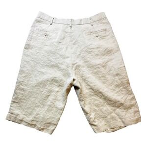 Trust Shorts Mens XL 38 Beige 100% Linen Pleated Chino Casual 12" Inseam Travel